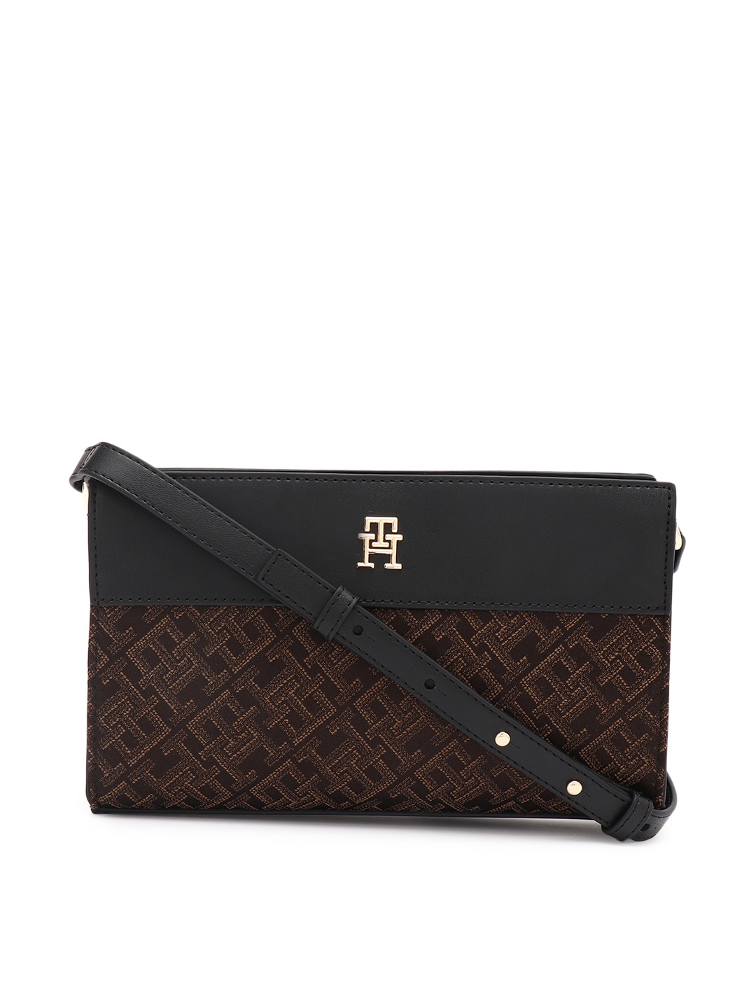 

Tommy Hilfiger PU Structured Sling Bag with Cut Work, Black