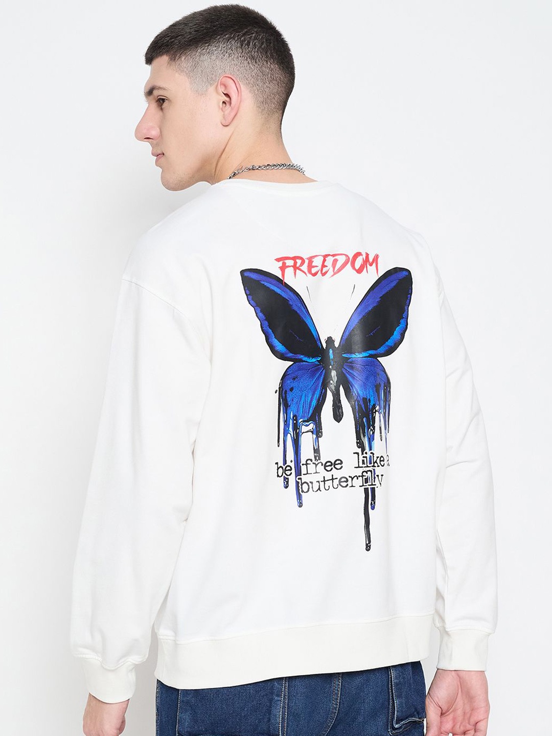

Mast & Harbour Men Graphic Printed Pure Cotton Sweatshirt, White