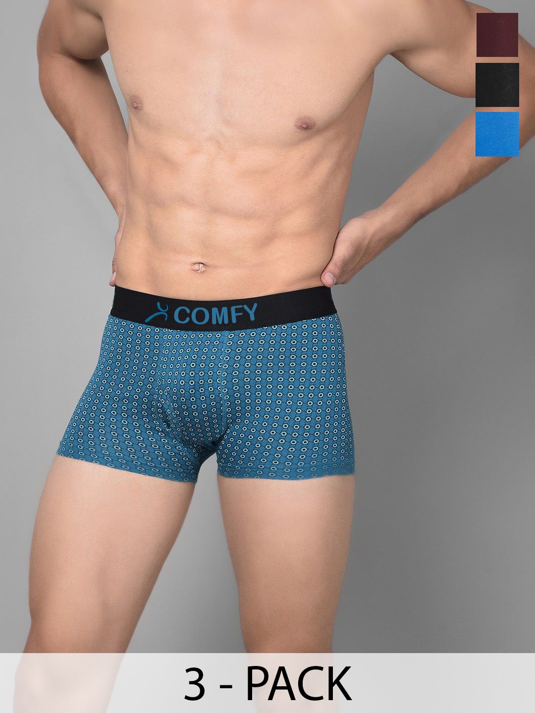 

AMUL COMFY Men Pack Of 3 Printed Assorted Pure Cotton Trunks - Comfy-FCD-Trunk-OE-3-110, Blue