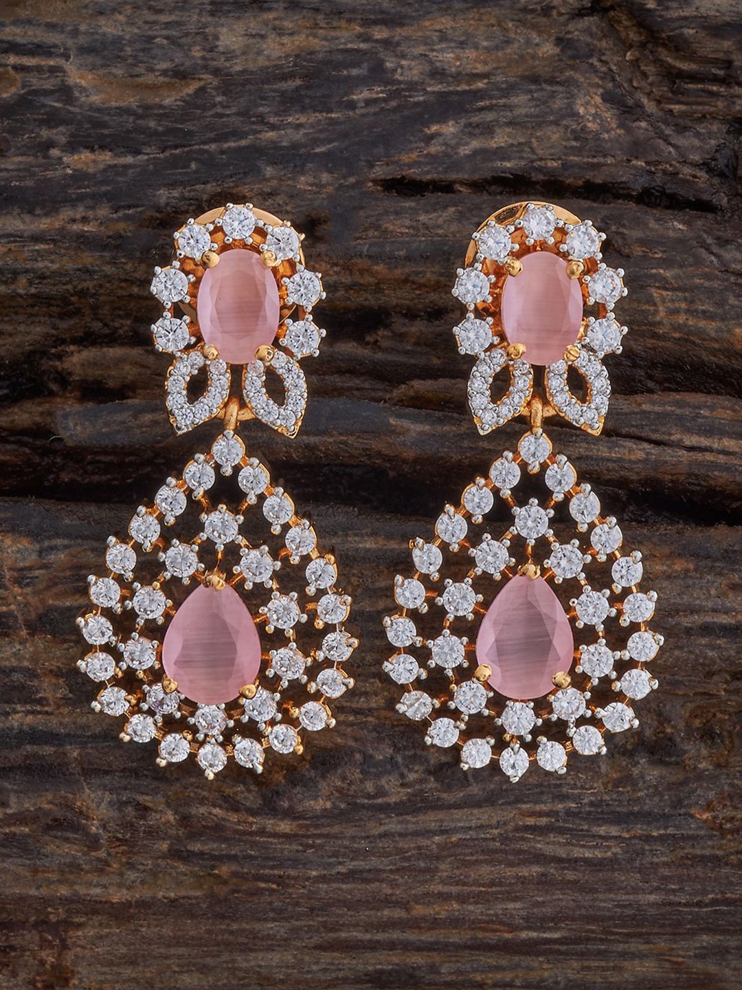 

Kushal's Fashion Jewellery Gold Plated Zircon Teardrop Shaped Drop Earrings, Pink