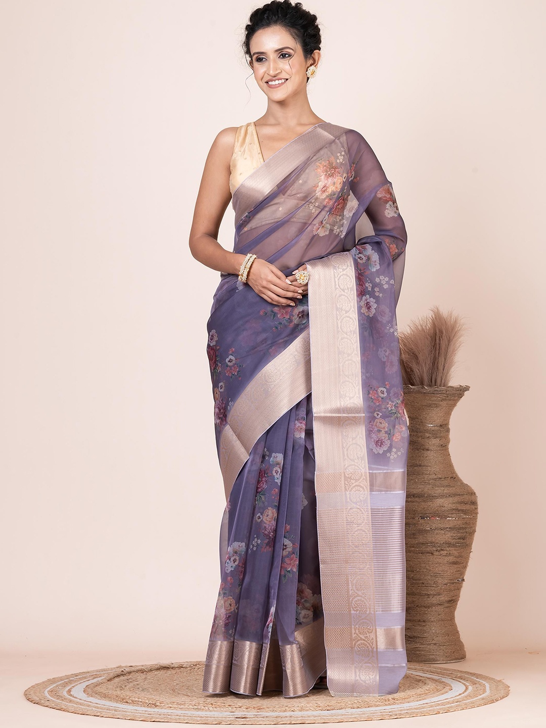 

VIBHAVARI Floral Zari Organza Saree, Mauve