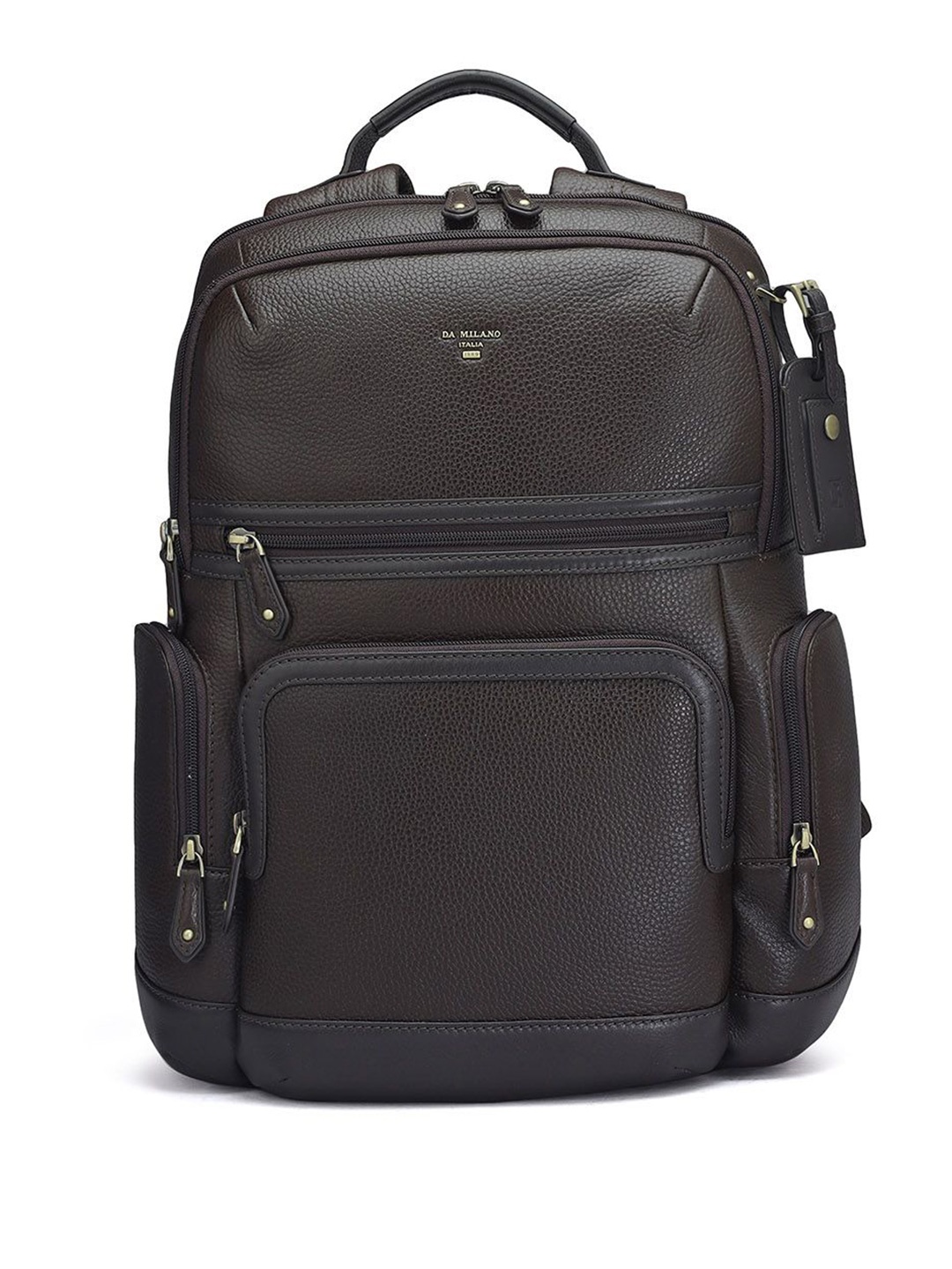 

Da Milano Men Leather Textured Backpack, Coffee brown