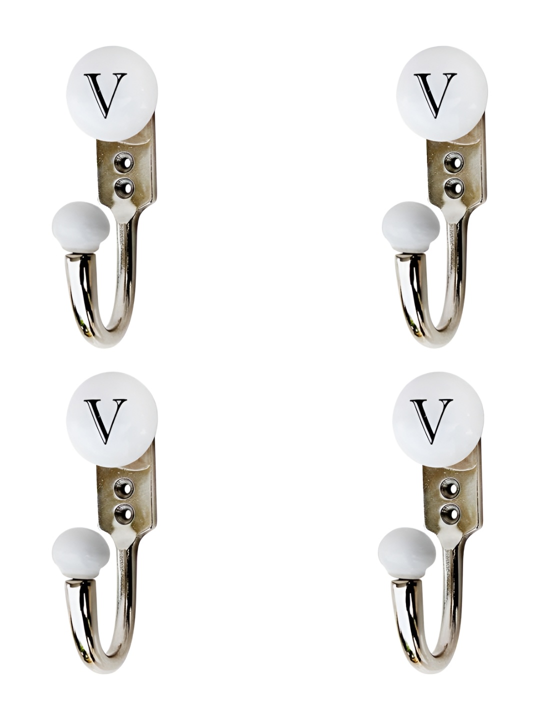 

IndianShelf White 4 Pieces Ceramic & Zinc V Alphabet Wall Hooks