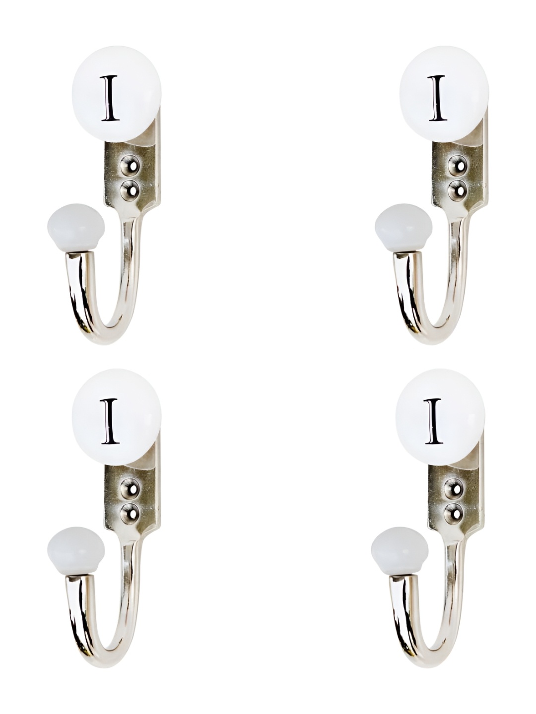 

IndianShelf White & Black 4 Pieces Ceramic & Zinc I Alphabet Key Hooks