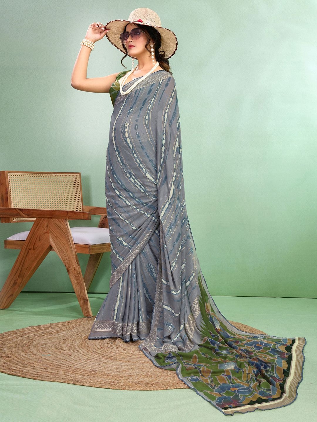 

Saree mall Block Print Sarees, Grey