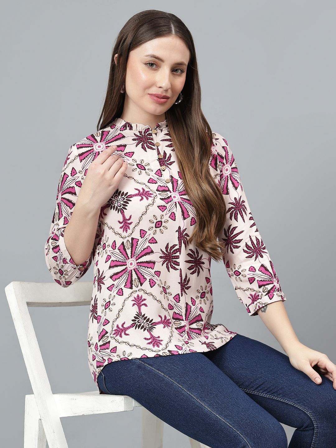 

Cantabil Women Printed Round Neck Tunic, White