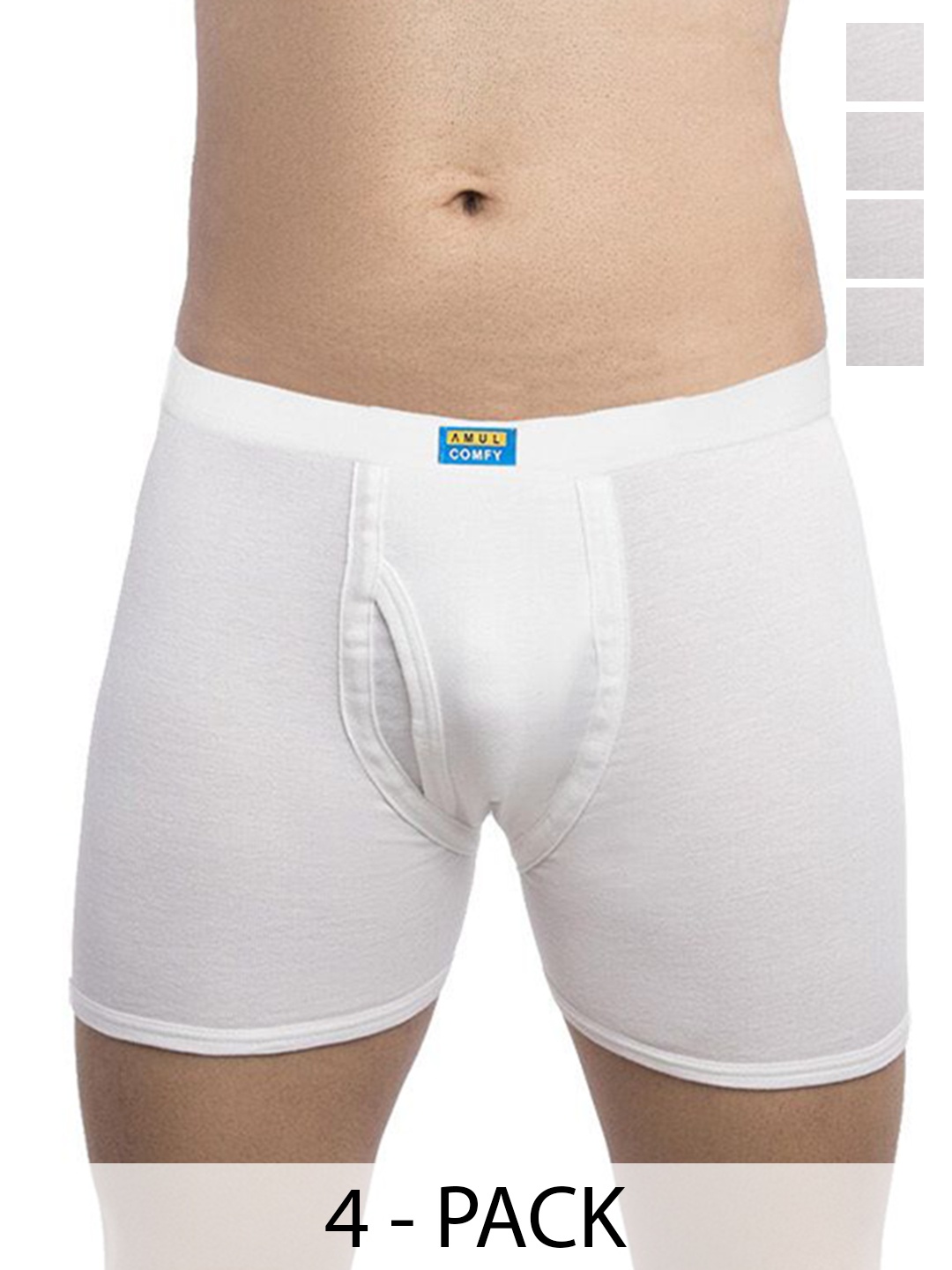 

AMUL COMFY Men Pack Of 4 Trunks Comfy-Plain-White-Trunk-IE-4-80