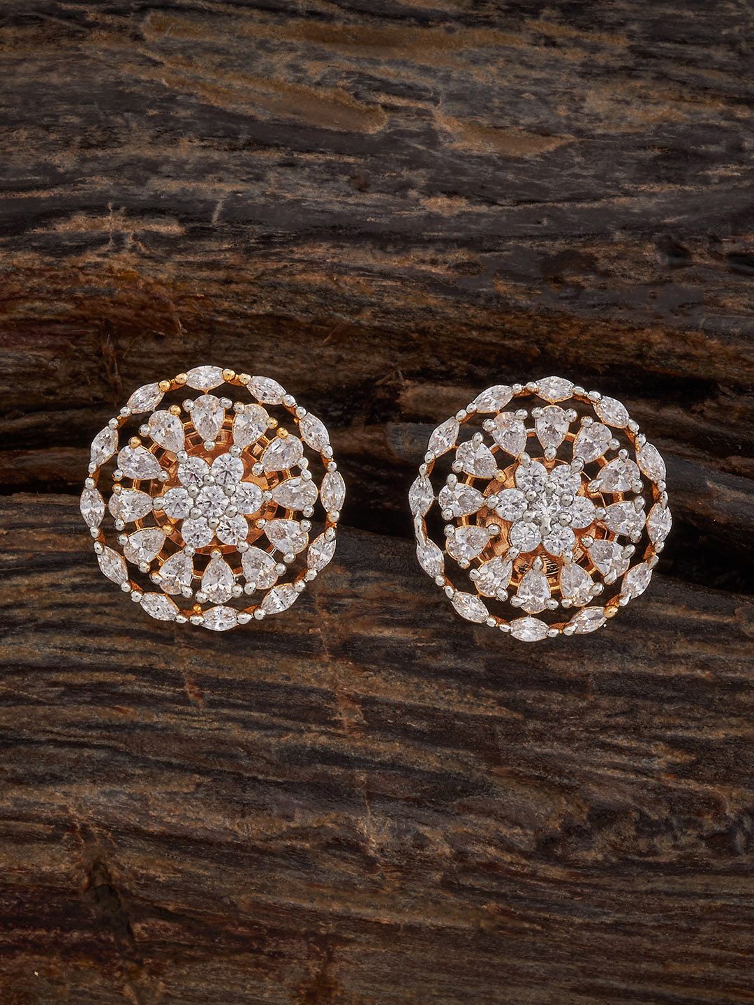 

Kushal's Fashion Jewellery Rhodium-Plated Zircon Studded Geometric Studs Earrings, Silver