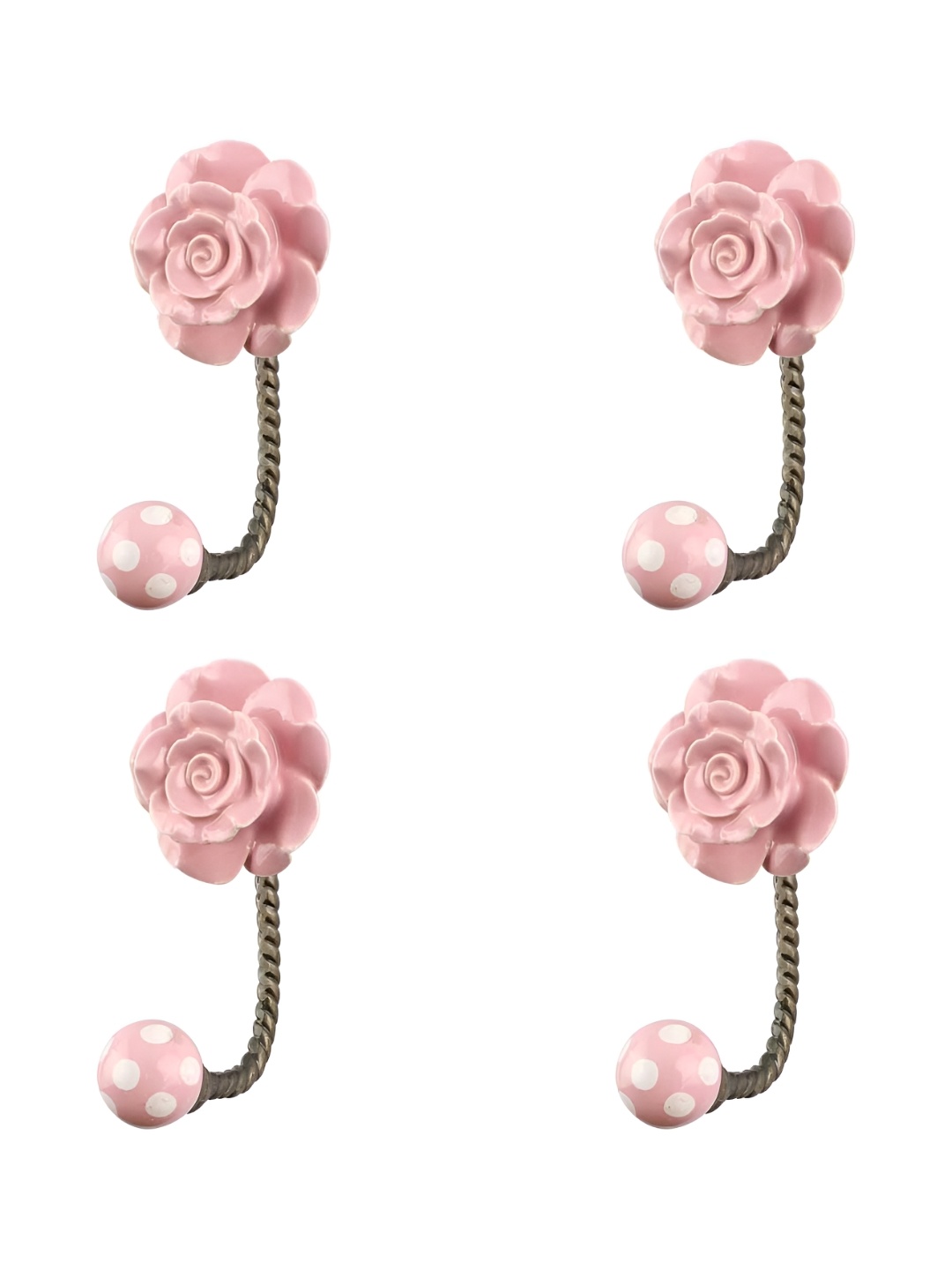 

IndianShelf Pink & Bronze 4 Pieces Flower Textured Ceramic Wall Hooks