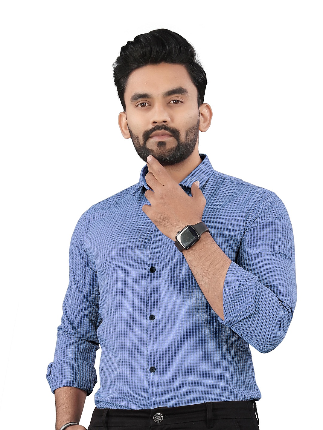 

TERAXO Men Premium Spread Collar Micro Checked Slim Fit Formal Shirt, Blue