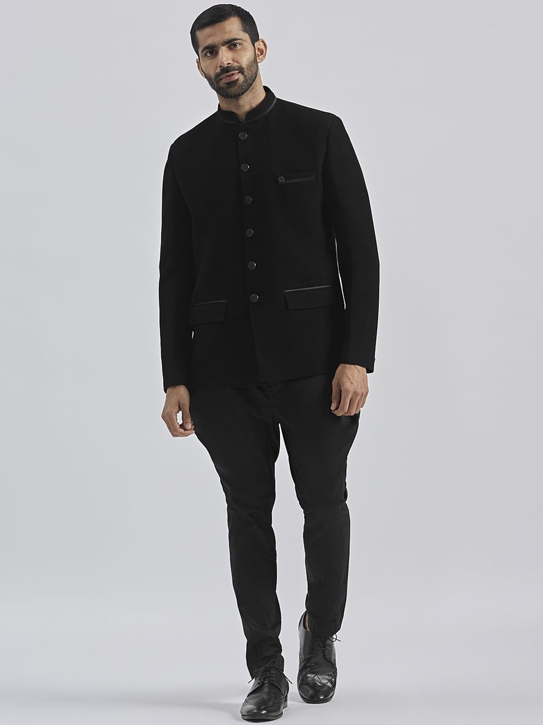 

VASTRAMAY Bandhgala Two-Piece Party Suit, Black