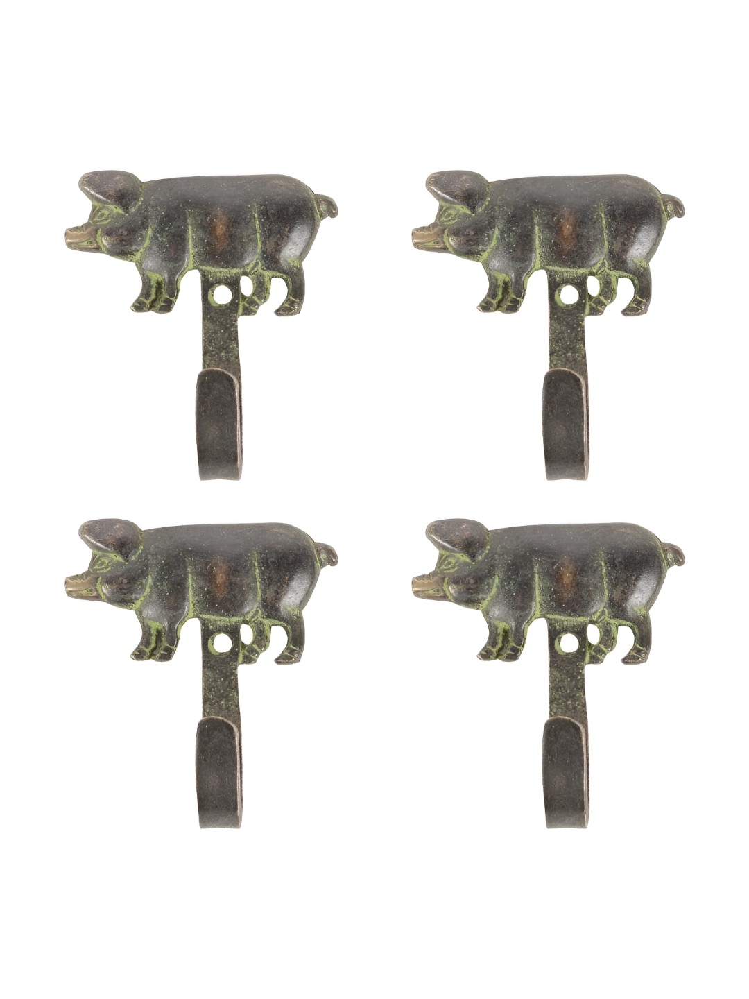 

IndianShelf Grey 4 Pieces Brass Pig Textured Ceramic Wall Hooks