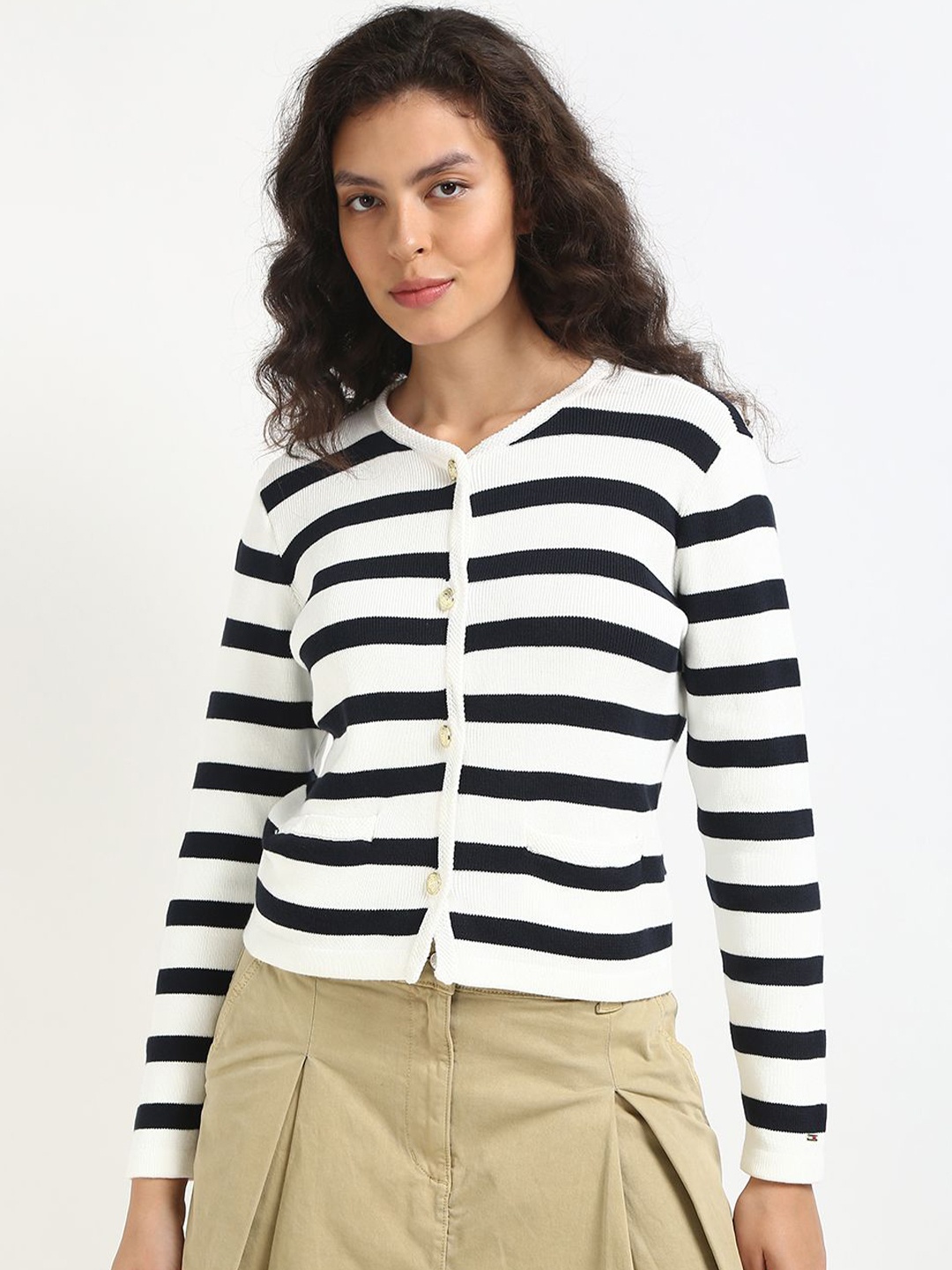 

Tommy Hilfiger Women Striped Cotton Cardigan, White