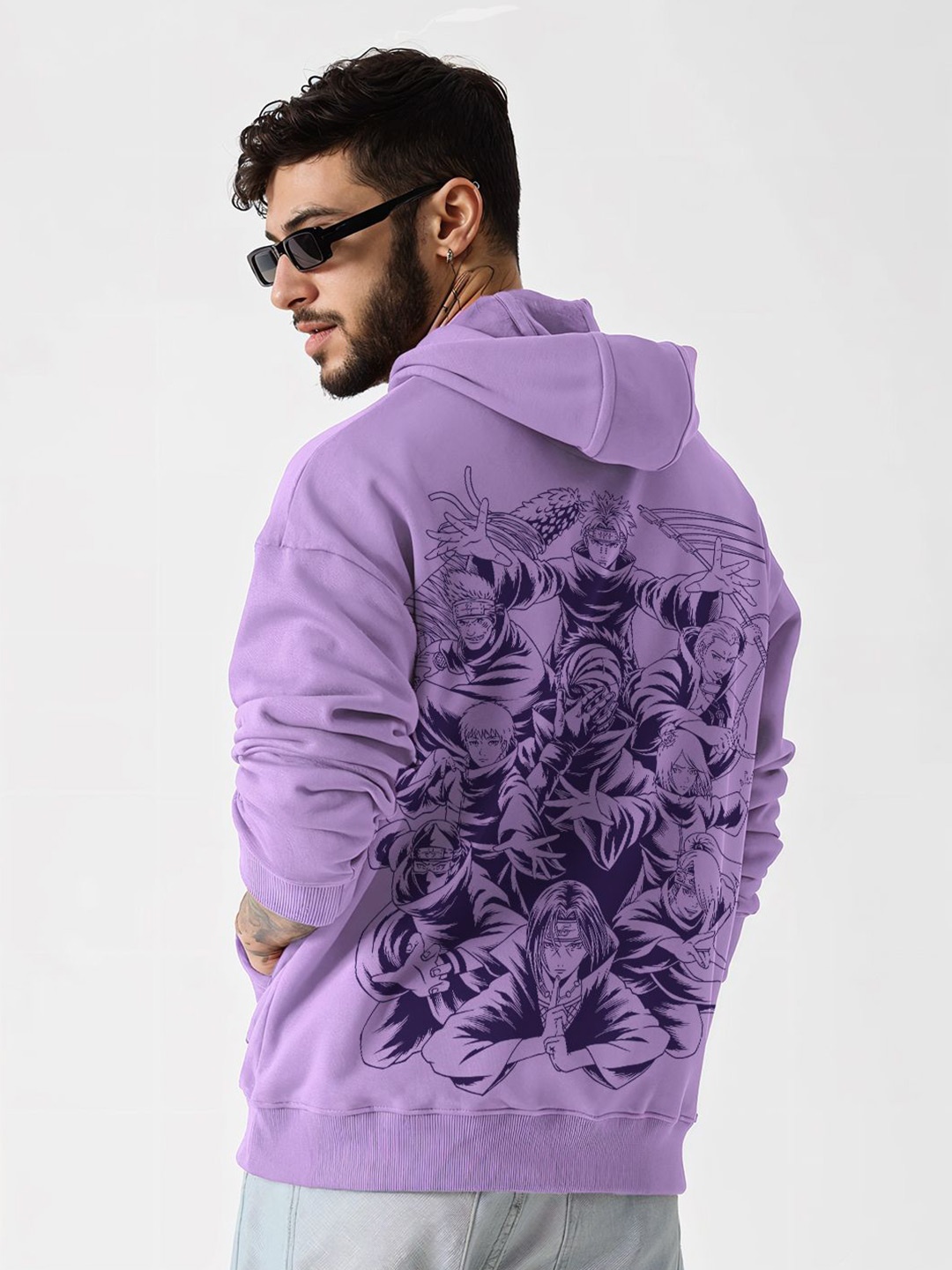 

Crazymonk Printed Anime Akatsuki Team Oversized Fit Hooded Sweatshirt, Lavender