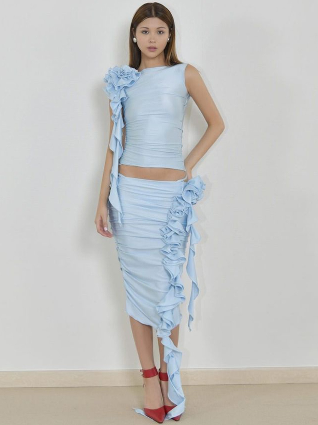 

LULU & SKY Sleeveless Ruffle Top With Skirt, Blue