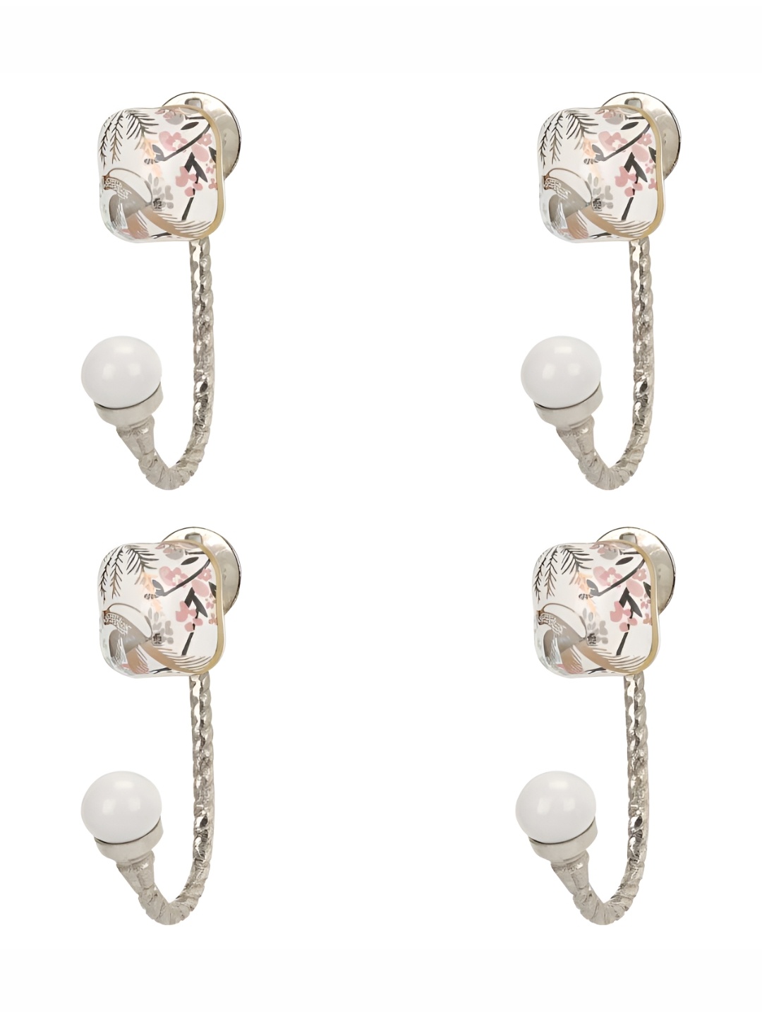 

IndianShelf White 4 Pieces Ceramic Floral Wall Hooks