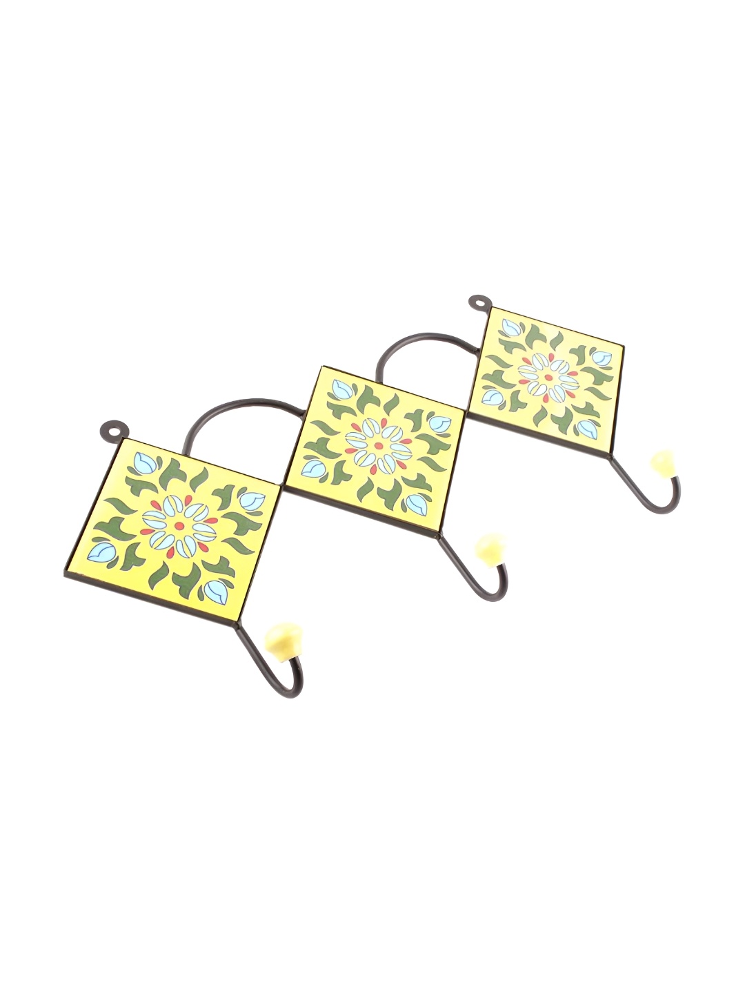 

IndianShelf Yellow & Green Ceramic Leaf Floral Tile Key Holder Kitchen Hanger