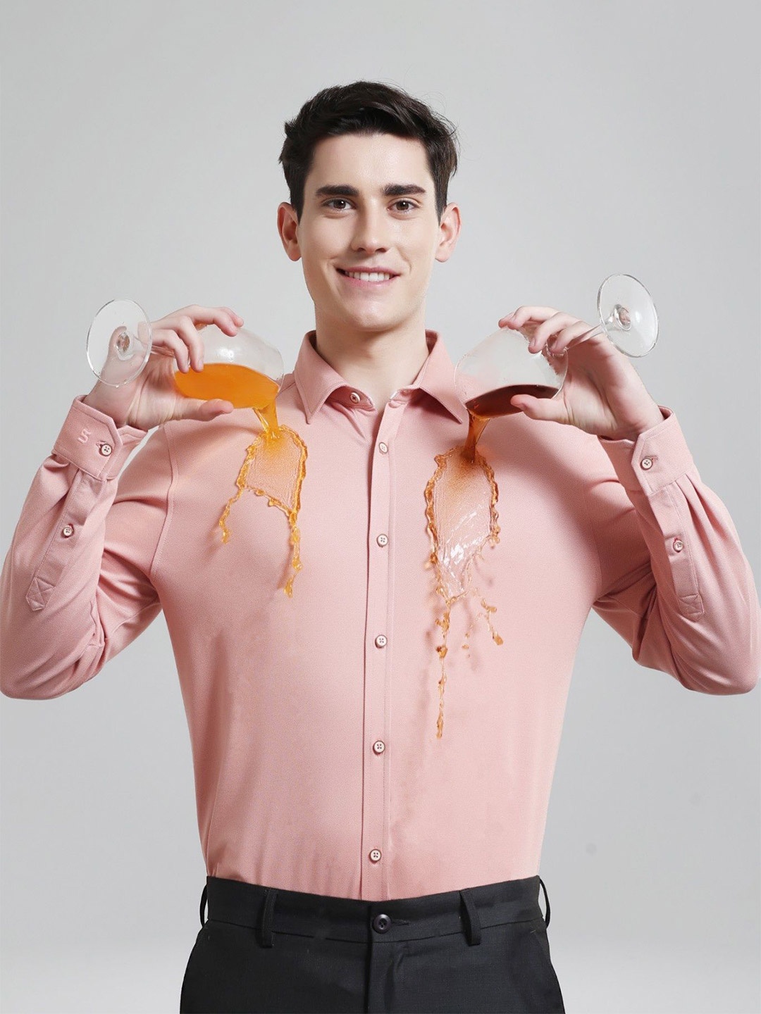 

TURMS Anti-Stain Anti-Odor Water Repellent Knitted Cotton Rich Casual Shirt, Pink