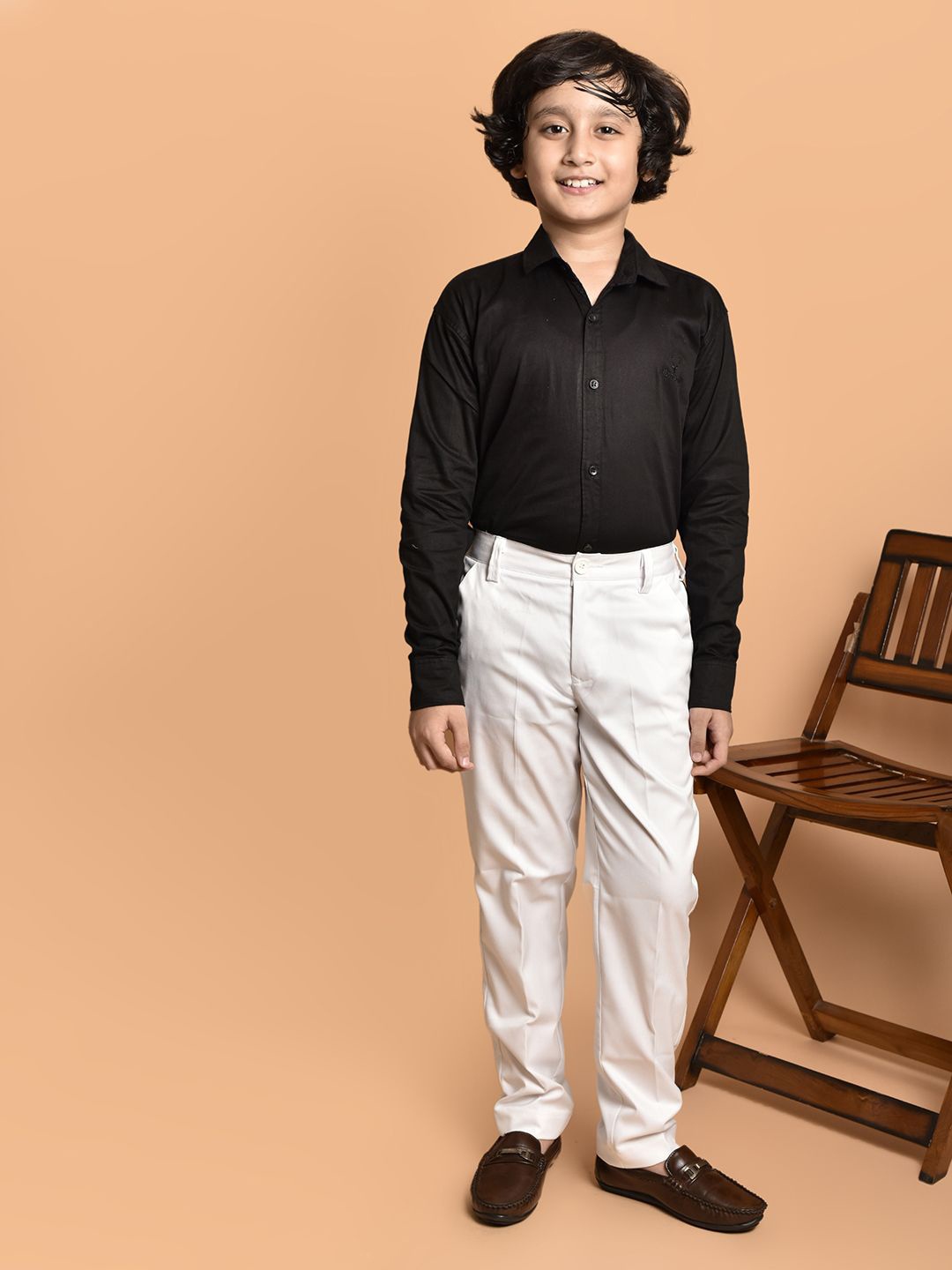 

PRINTINDIA Boys Comfort Spread Collar Solid Cotton Casual Shirt, Black