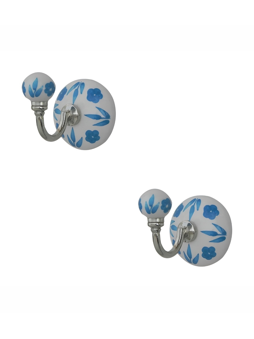 

IndianShelf White & Silver-Toned 2 Piece Floral Printed Ceramic Wall Hooks