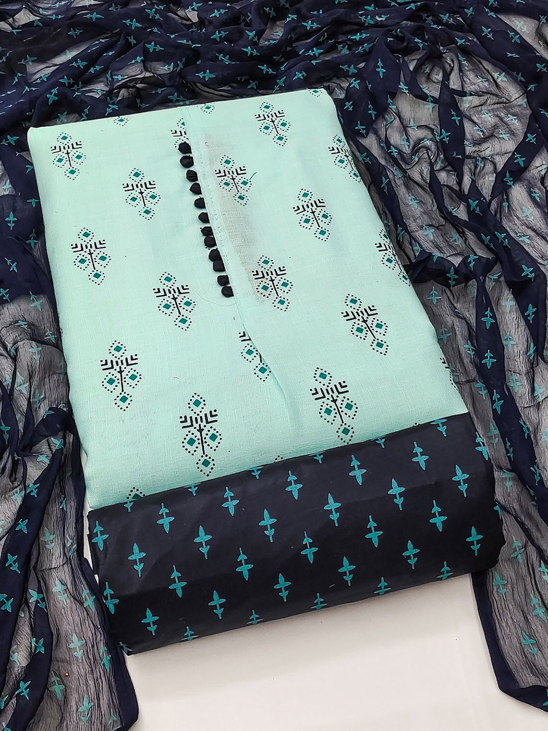 

JULEE Floral Printed Cotton Unstitched Dress Material, Sea green