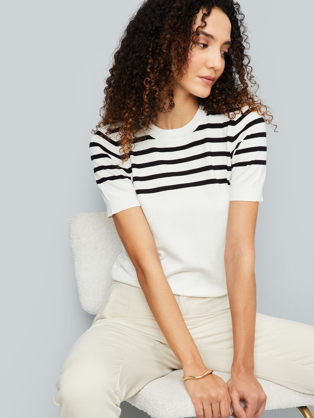 

max Striped Cotton Top, Beige