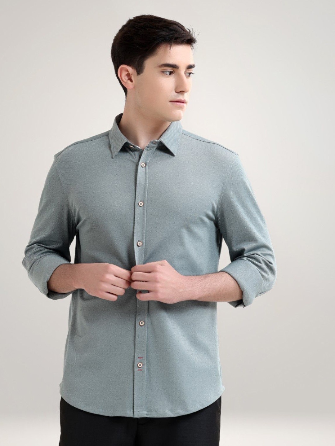 

TURMS Anti-Stain Anti-Odor Water Repellent Knitted Cotton Rich Casual Shirt, Green