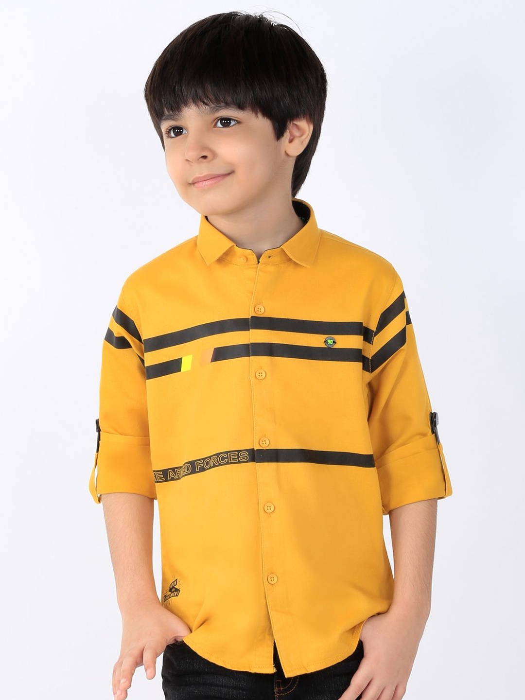 

MashUp Boys Classic Spread Collar Horizontal Striped Cotton Casual Shirt, Mustard