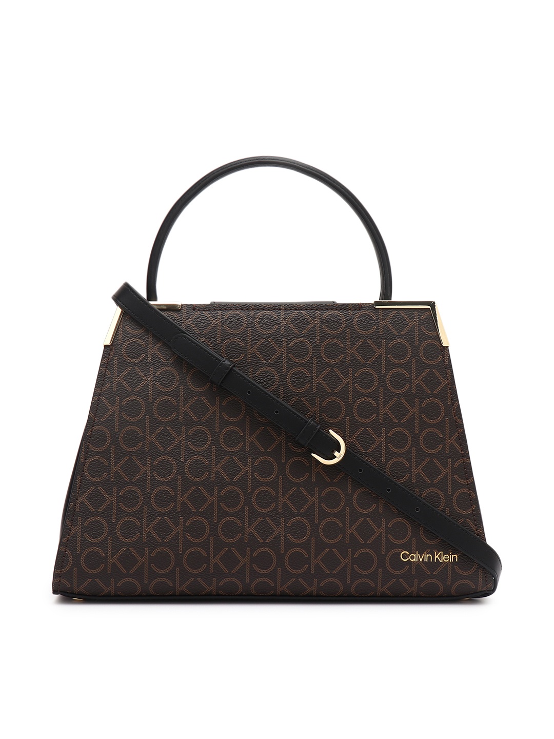 

Calvin Klein Geometric PU Structured Sling Bag with Cut Work, Brown
