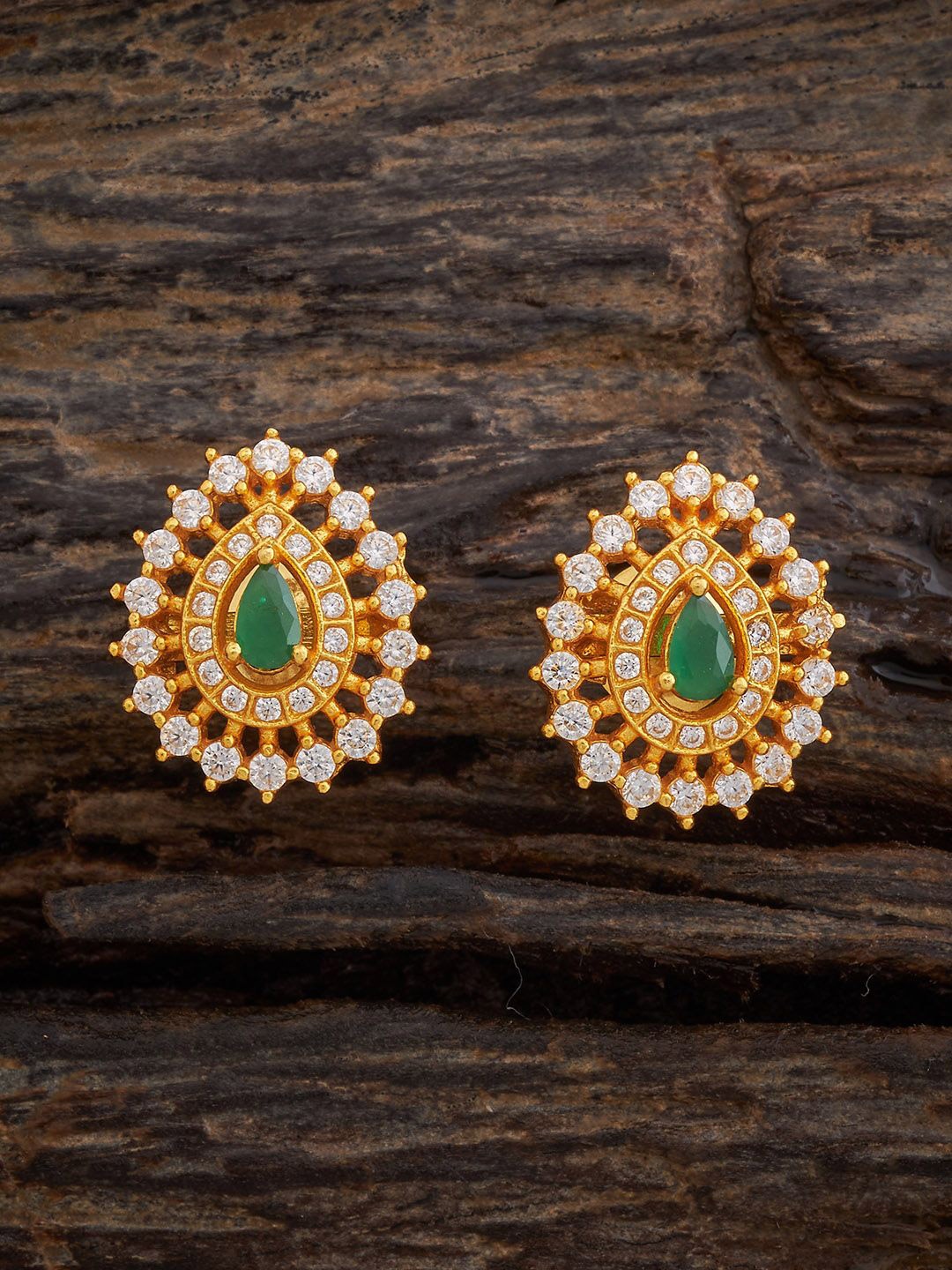 

Kushal's Fashion Jewellery 92.5 Pure Silver Gold-Plated Zircon Studded Temple Studs