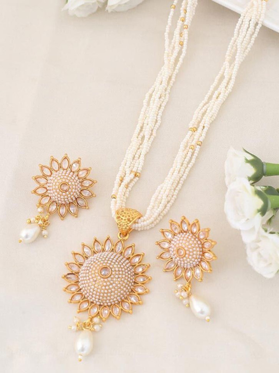 

Gyaan Jewels Gold-Plated Beaded Necklace & Earrings, White