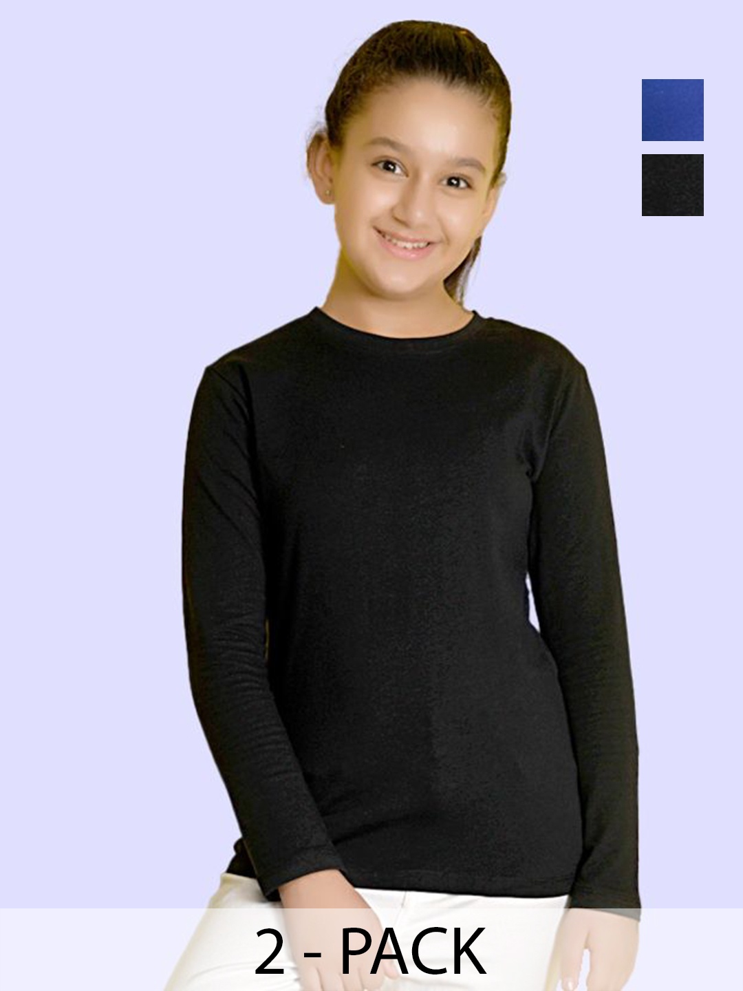 

NUSYL Girls Pack Of 2 Solid Round Neck Cotton T-shirts, Black