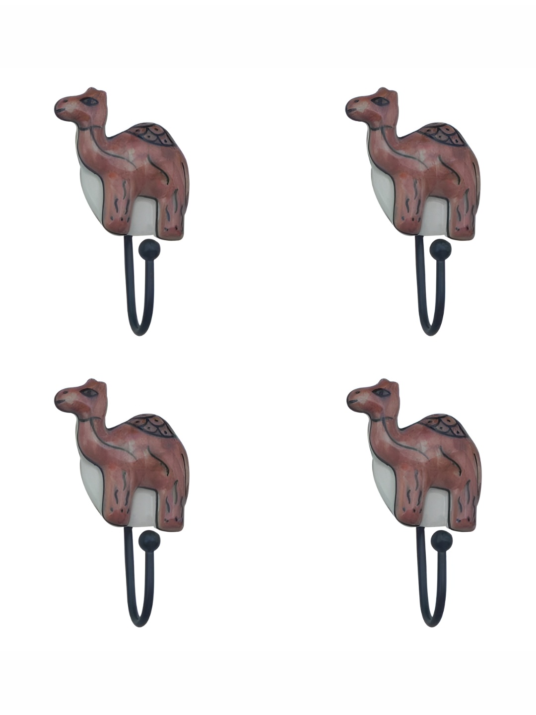 

IndianShelf White & Brown 4 Pieces Camel Textured Ceramic Wall Hooks