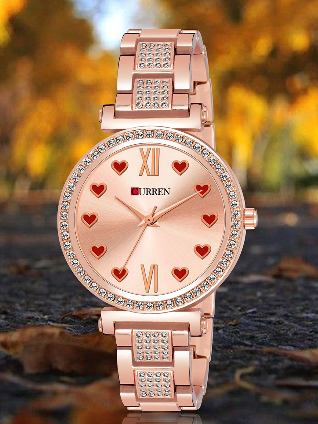 

Curren Women Embellished Dial Analogue Watch CR-1660-RSREDHeart, Rose gold