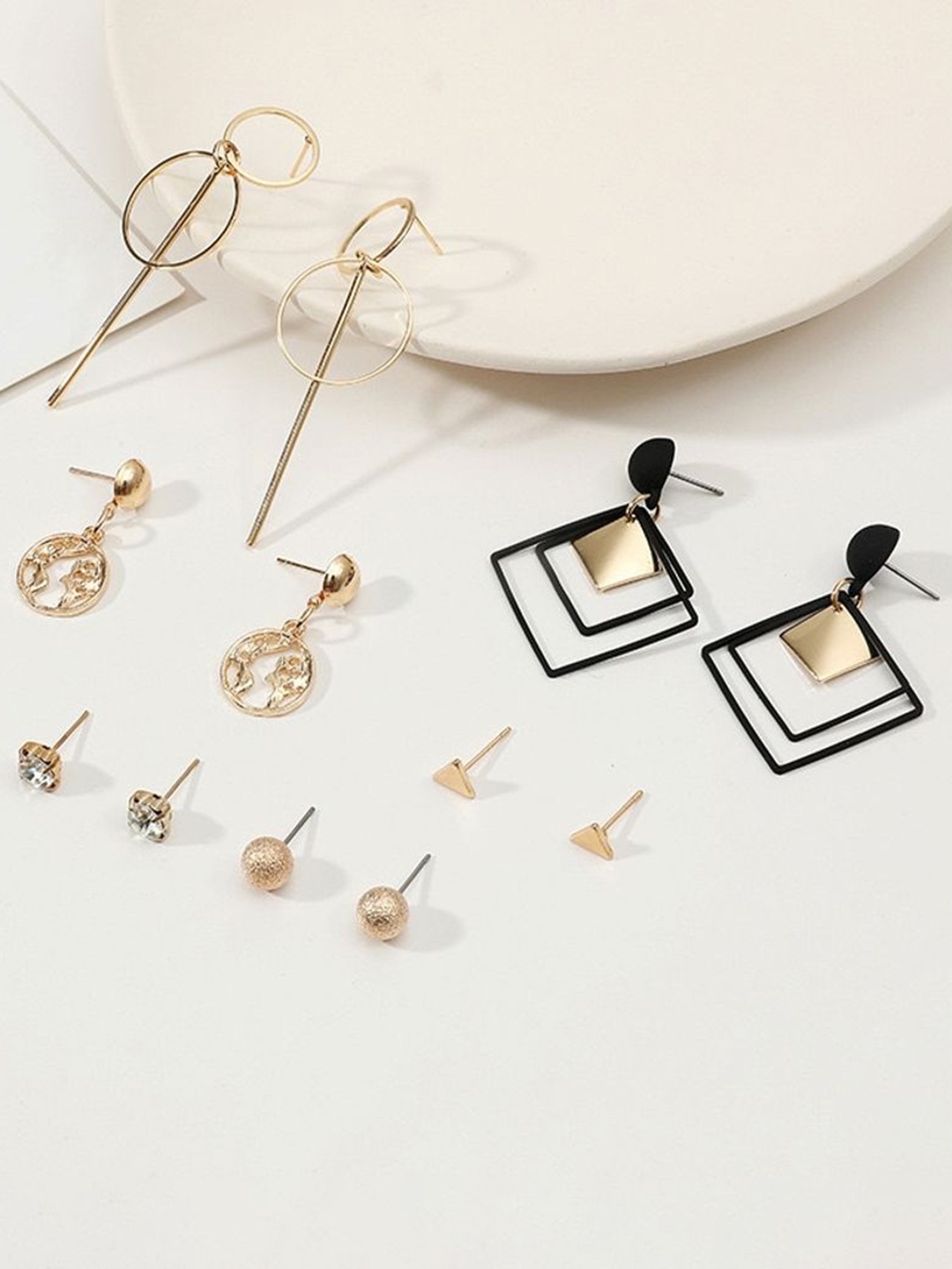 

DESTINY JEWELS Set Of 6 Gold-Plated Geometric Pearls Antique Hoop Earrings