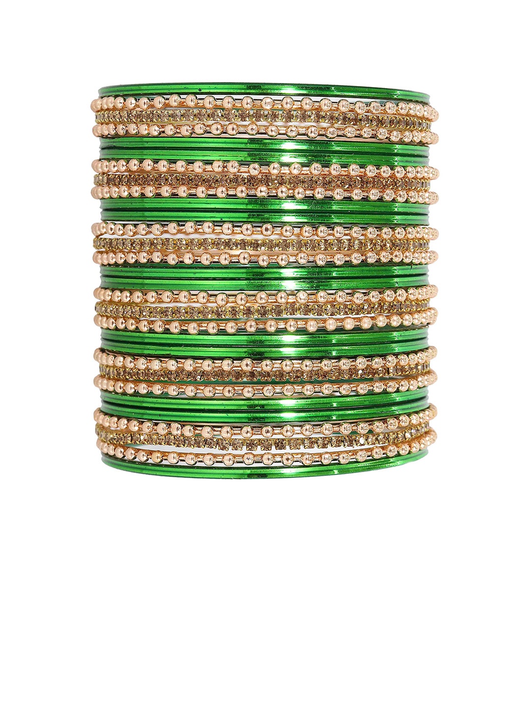 

Set of 30 Non-Precious Metal with Zircon Gemstone and Ball Chain Linked Plain Bangles, Multi