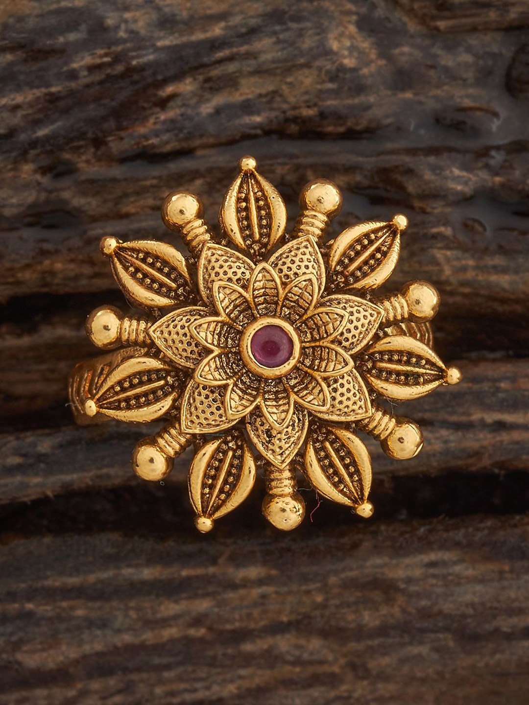 

Kushal's Fashion Jewellery Gold-Plated Artificial Stone-Studded Adjustable Finger Ring