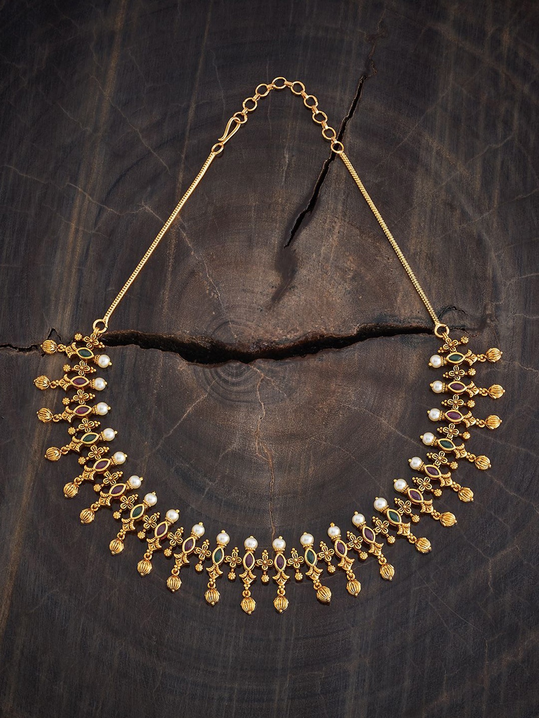 

Kushal's Fashion Jewellery Gold-Plated Stone Studded Antique Necklace