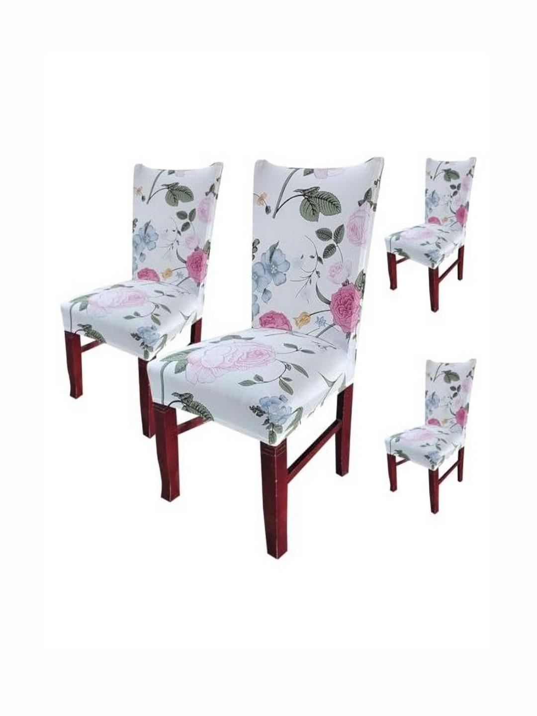 

HOUSE OF QUIRK White & Pink 4 Pieces Floral Printed Removable & Washable Chair Covers