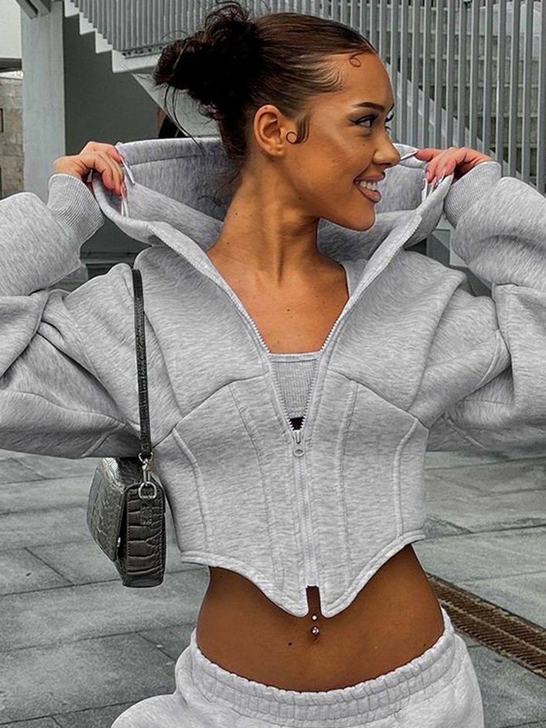 

LULU & SKY Women Hooded Solid Casual Varsity Jacket, Grey