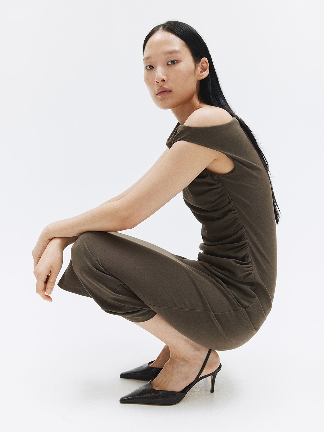 

H&M Draped Bodycon Dress, Brown