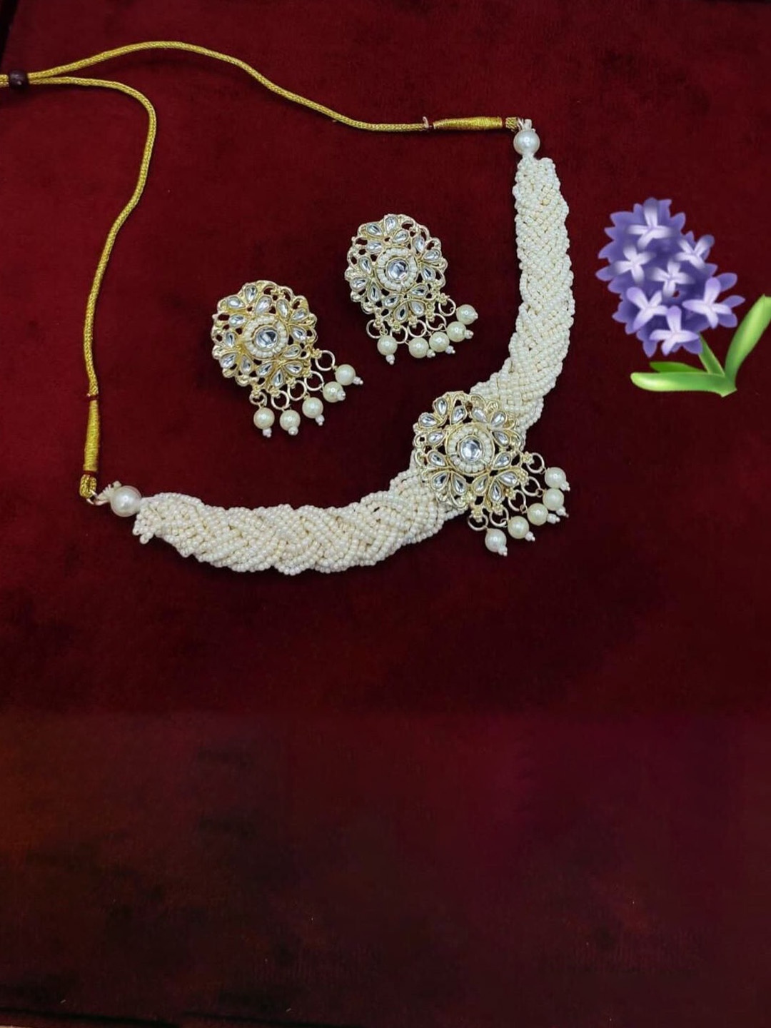 

Gyaan Jewels Stone-Studded & Beaded Jewellery Set, Gold
