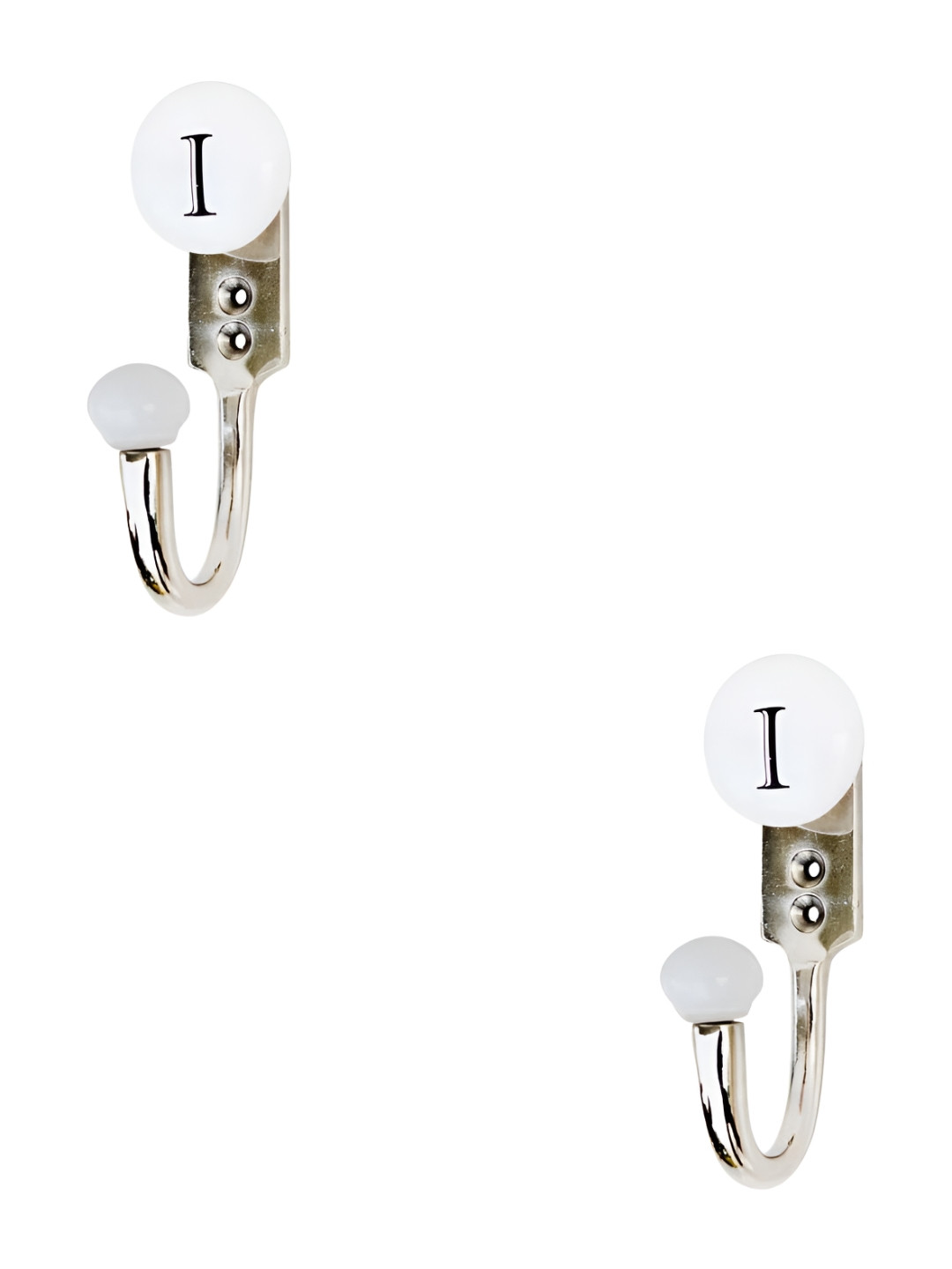 

IndianShelf White and Black 2 Pieces I Alphabet Printed Ceramic Wall Hooks