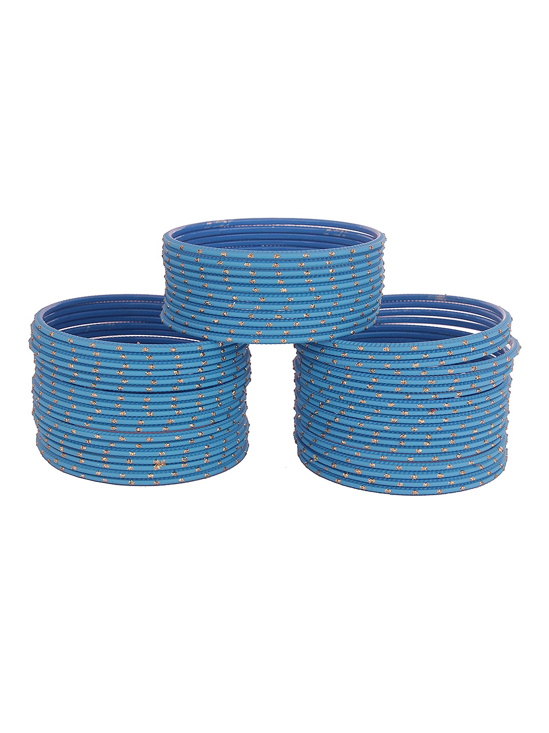 

ZULKA Set of 48 Traditional Plain Metal with Polka Dots Bangles, Blue