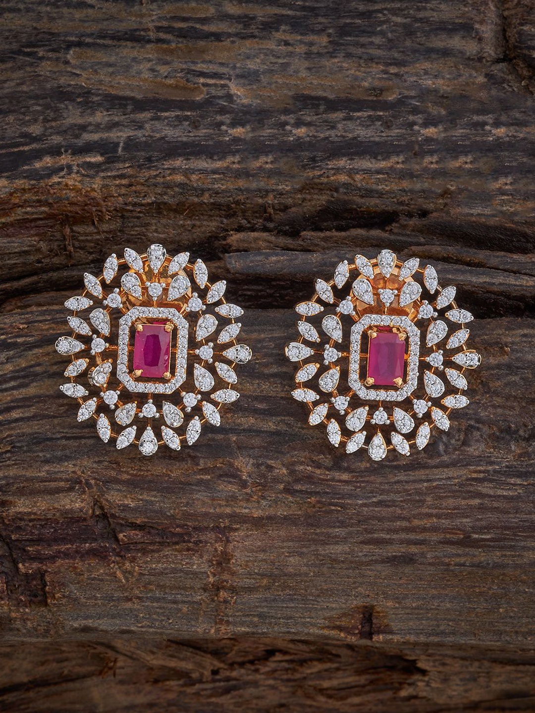 

Kushal's Fashion Jewellery Gold Plated Zircon Studded Geometric Studs