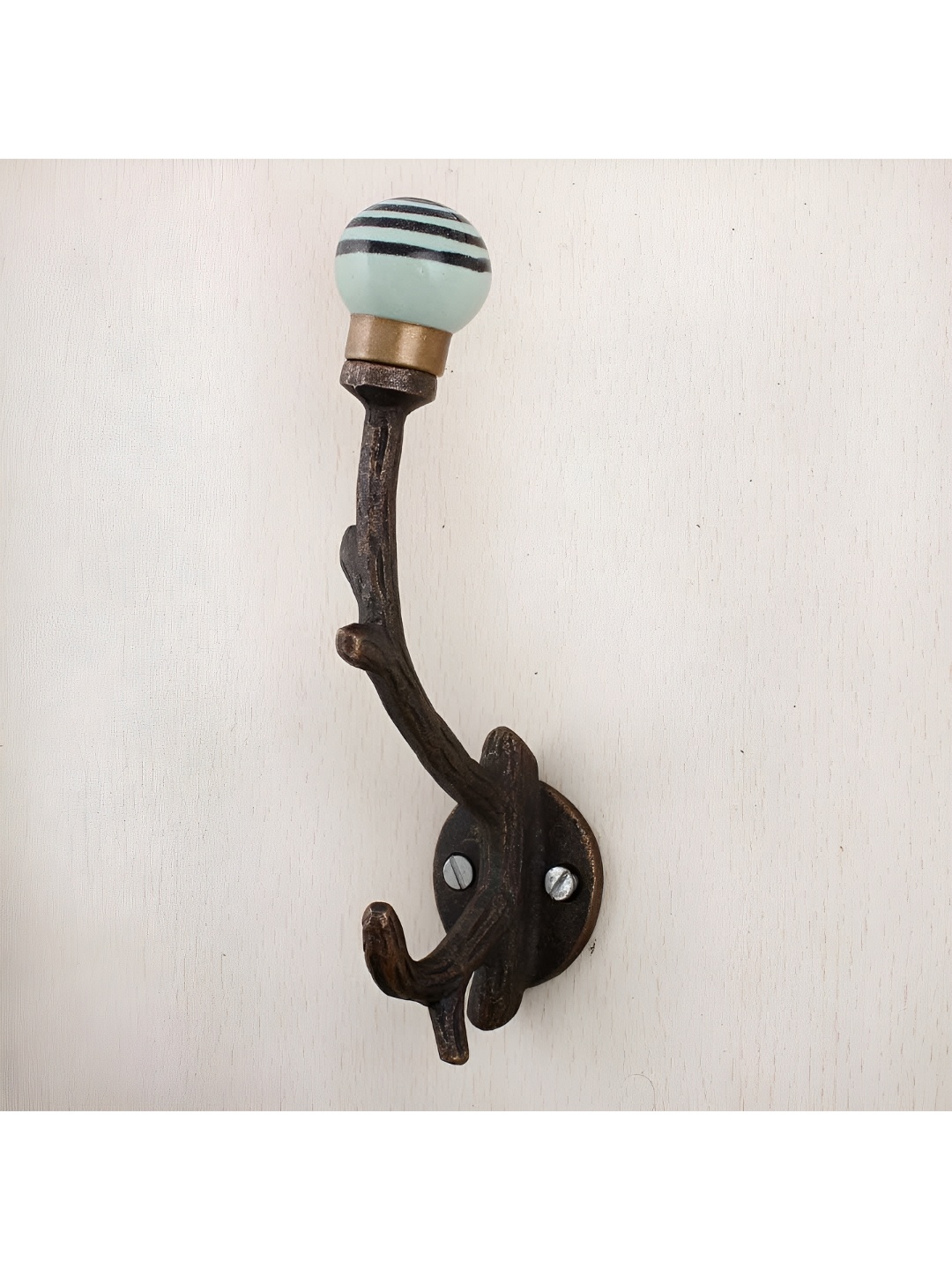 

IndianShelf Copper Toned & Green Printed Ceramic Wall Hook