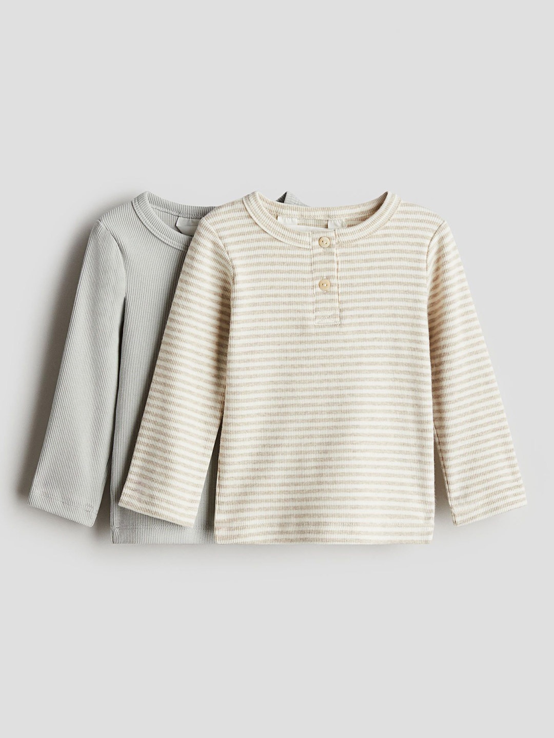 

H&M 2-Pack Cotton Henley Tops, Beige