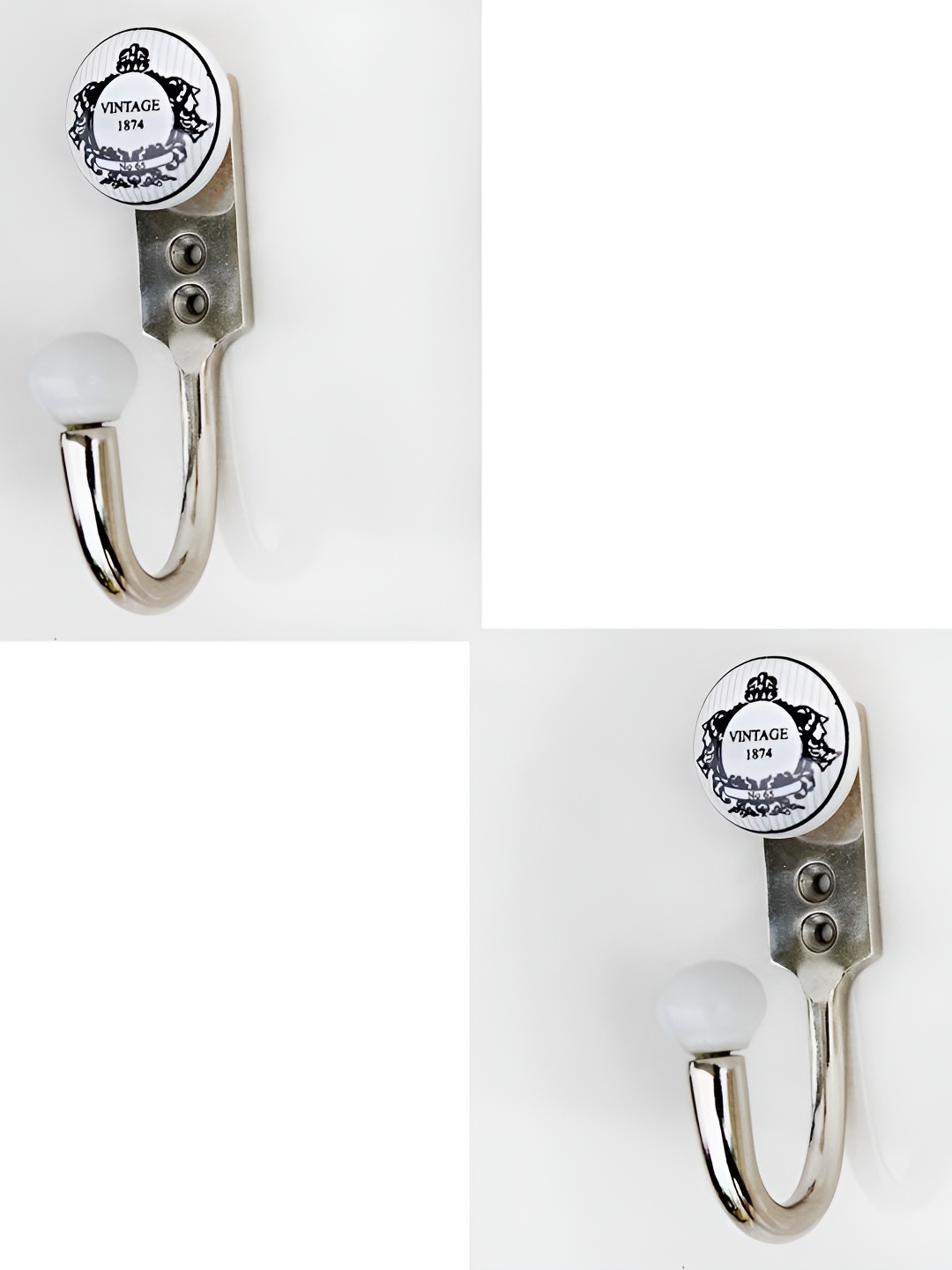 

IndianShelf White & Black 2 Pieces Ceramic & Zinc Flat Key Holder Hangers