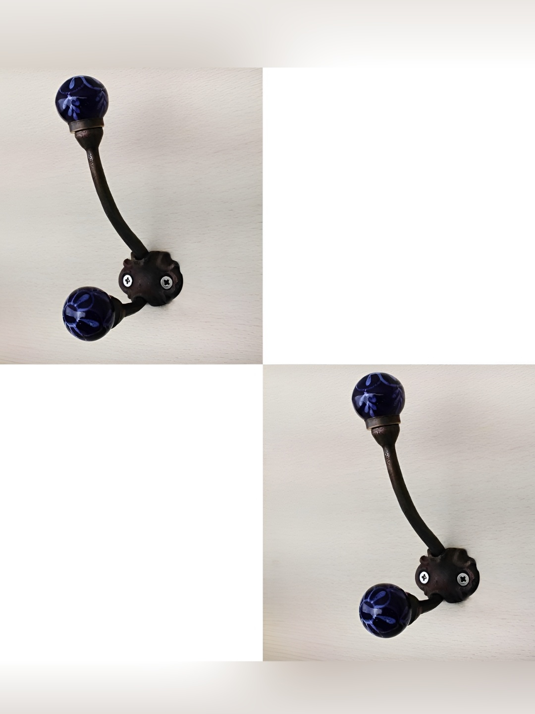 

IndianShelf Black & Blue 2 Pieces Floral Printed Ceramic Wall Hooks