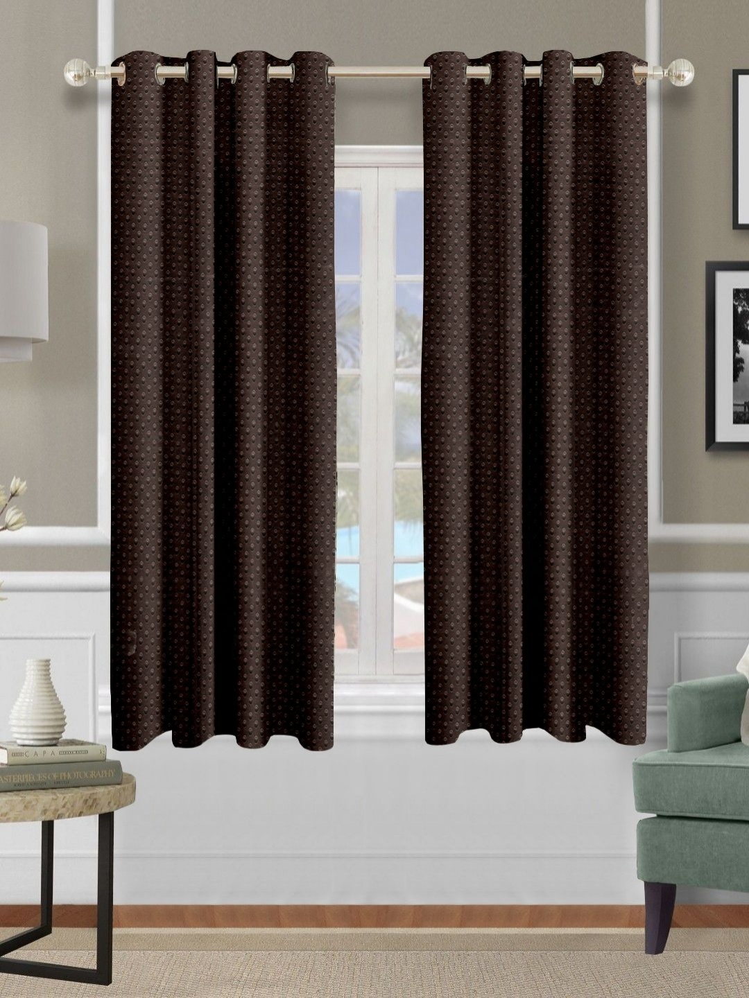 

Cortina Brown 2 Pieces Polka Printed Room Darkening Window Curtains